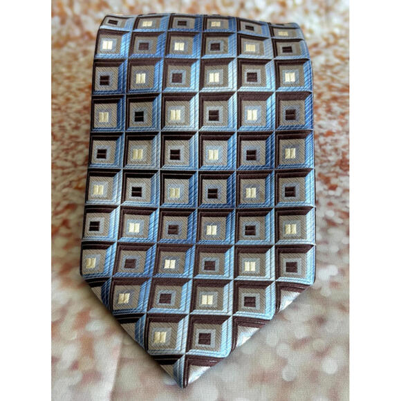 Valerio Garati Beige Brown Silk Tie Woven Geometric - Picture 1 of 6